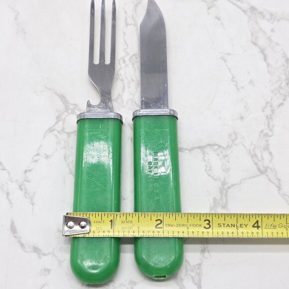 Vintage Camping Utensil Set Made in USA Folding Knife Fork Spoon Combo PAT PEND - Picture 5 of 6